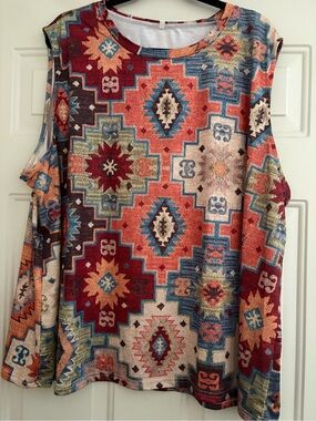 Boho Aztec Print Sleeveless Top - Orange Multi